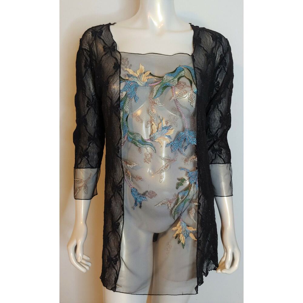 Lee Andersen Holi Wind Flowers Overlette Multi NWT L Black Blue Embellished